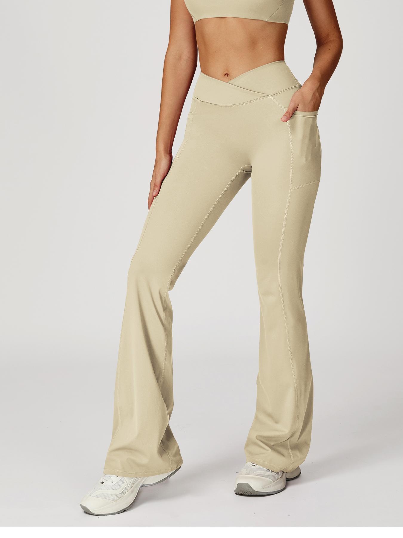 High Waist Naked Feeling Flare Pants Women, Cross Waist Wide Leg Micro Flared Outdoor Casual Sports Pants, Comfortable and Stylish