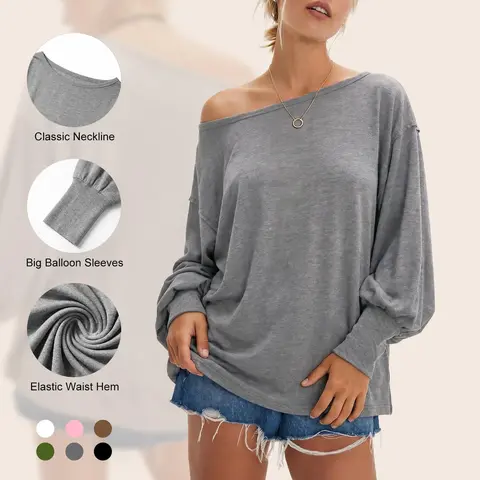 Imily Bela Women's Oversized Off Shoulder Tops Casual Long Sleeve Batwing Sleeve Loose Tunic Sweatshirt Pullover