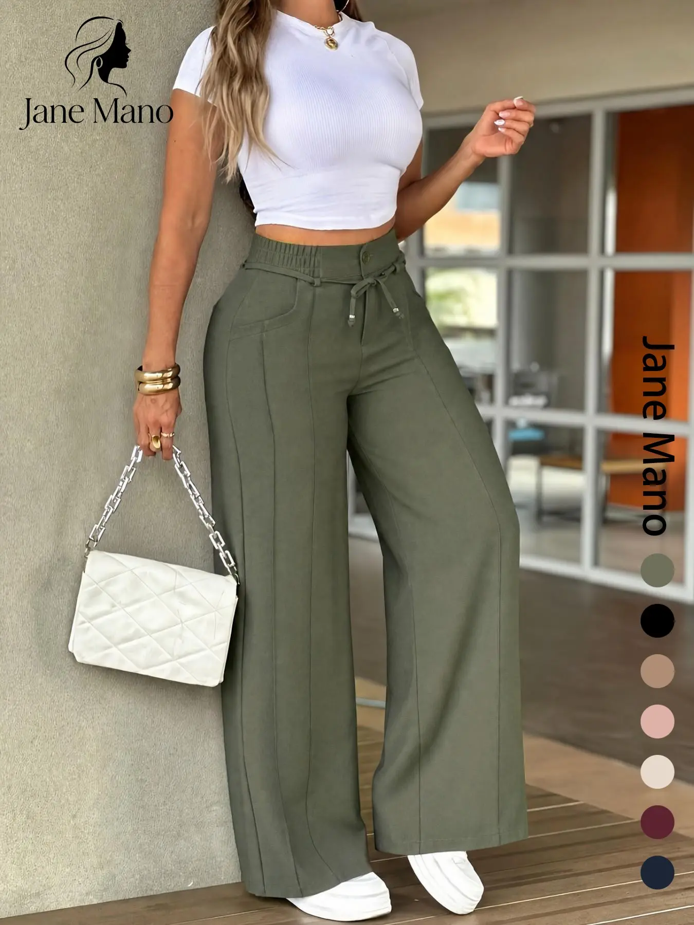 2026 New Women's Wide Leg Pants, Vertical Line Pleated Design, High Waist Elastic Waist, Suitable for Office and Dates