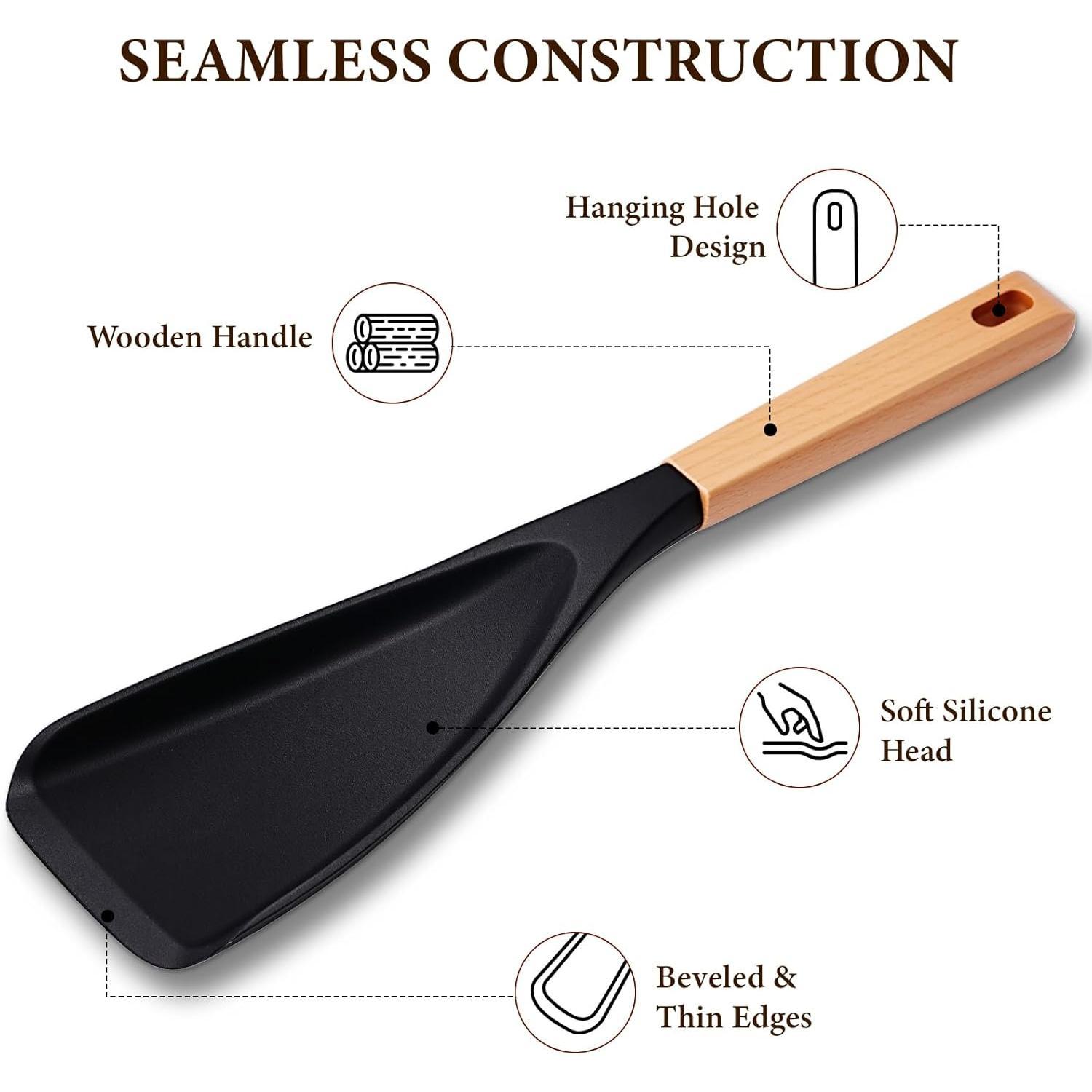 2 count Cooking Spoon for Nonstick Cookware, Spatula Spoon with Wooden Handle, Heat Resistant Kitchen Spatula, for Cooking, Baking, Mixing, Scraping and Serving (White) 2 count Cooking Spoon for Nonstick Cookware, Spatula Spoon with Wooden Handle, Heat Resistant Kitchen Spatula, for Cooking, Baking, Mixing, Scraping and Serving (White)