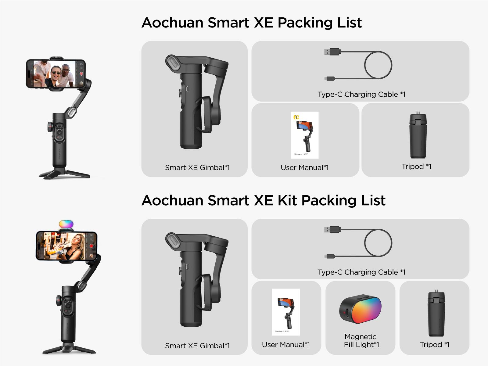AOCHUAN 3-Axis Gimbal Stabilizer for Smartphone, Gimbal w/RGB Magnetic Fill Light Upgraded Face Tracking Focus Wheel Foldable iPhone Gimbal for iPhone/Android Phone gimbal Vlog RecordingCamera Clip Camera Accessories Smart XE-2