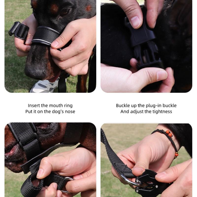 Adjustable Leather Dog Muzzle, Anti-Bite and Bark Control, Harness-Attached, Medium to Large Dogs, Durable Pet Accessory