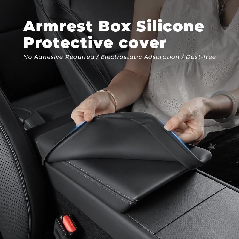 Custom Fit Molded Square Silicone Center Console Cover - Painted Clip-On Flip Top Protector for Tesla Model 3 Highland, Model Y Juniper, Durable, Anti-Scratch, Water Resistant Car Armrest Storage Accessory for Effective Interior Protection