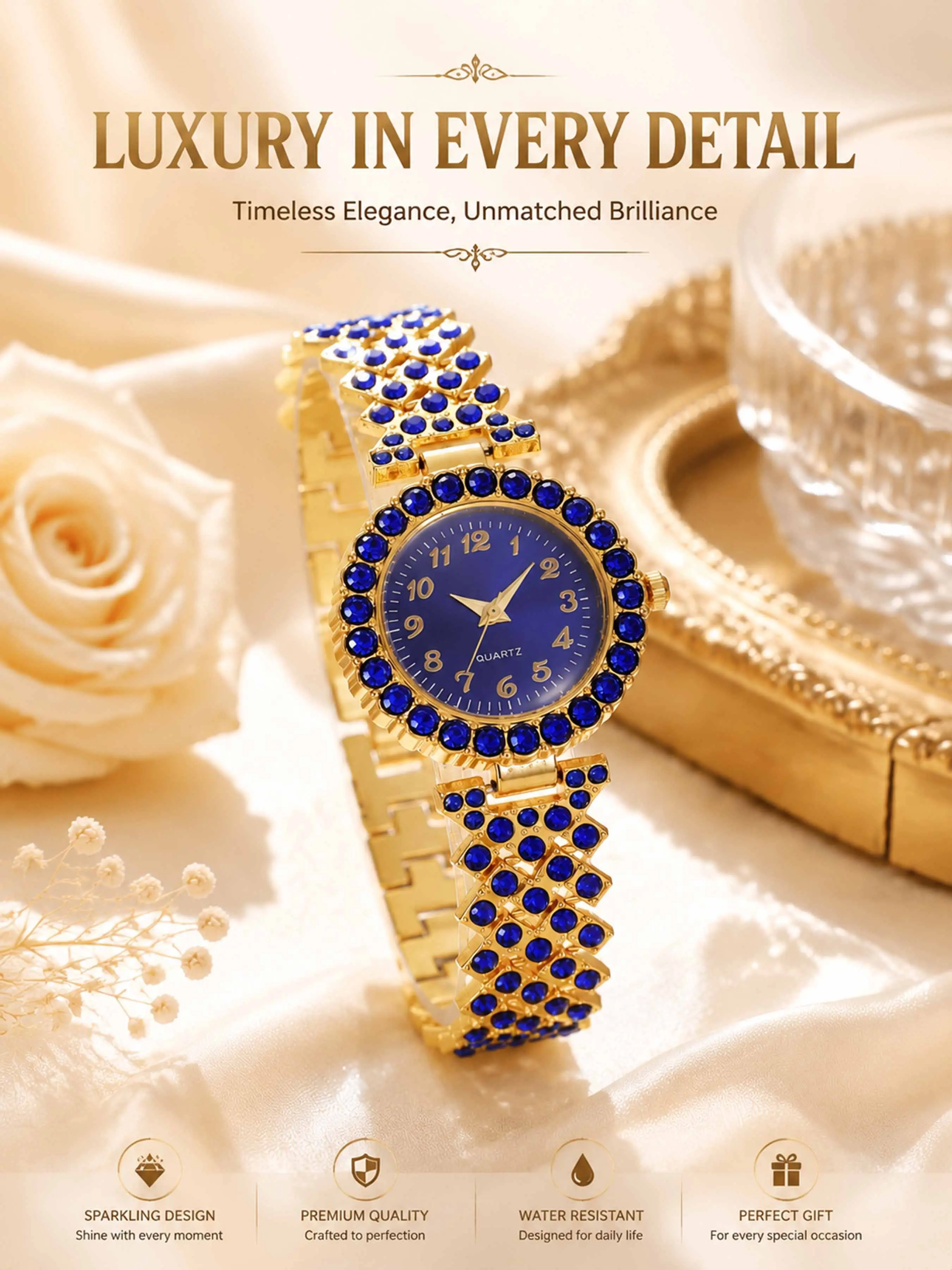 Fashionable and elegant women's quartz watch, quartz movement, daily matching, elegant and fashionable women's watch, wedding celebration, gift, company, annual meeting, employee gift, daily and formal occasion watch.