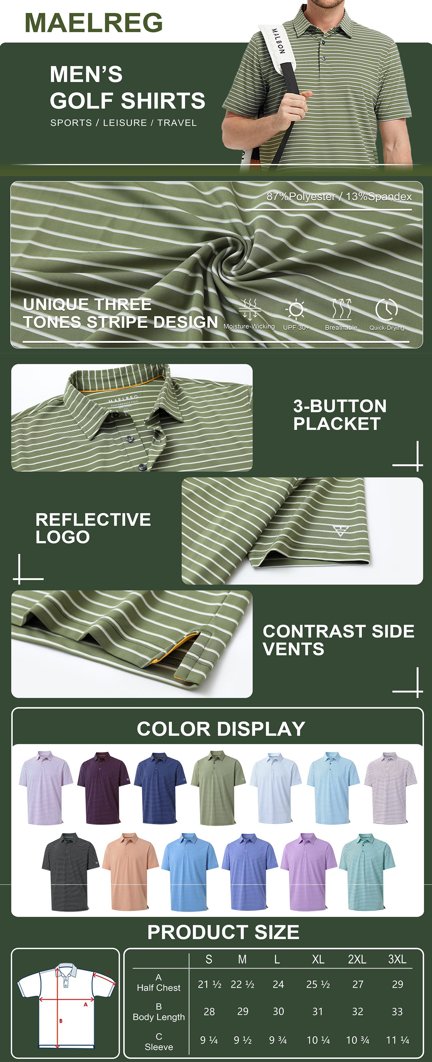 M MAELREG Men's Golf Striped Short Sleeve  Polo Shirts  Performance Comfortable Casual Outdoor Top Men's Clothing SpringStatements