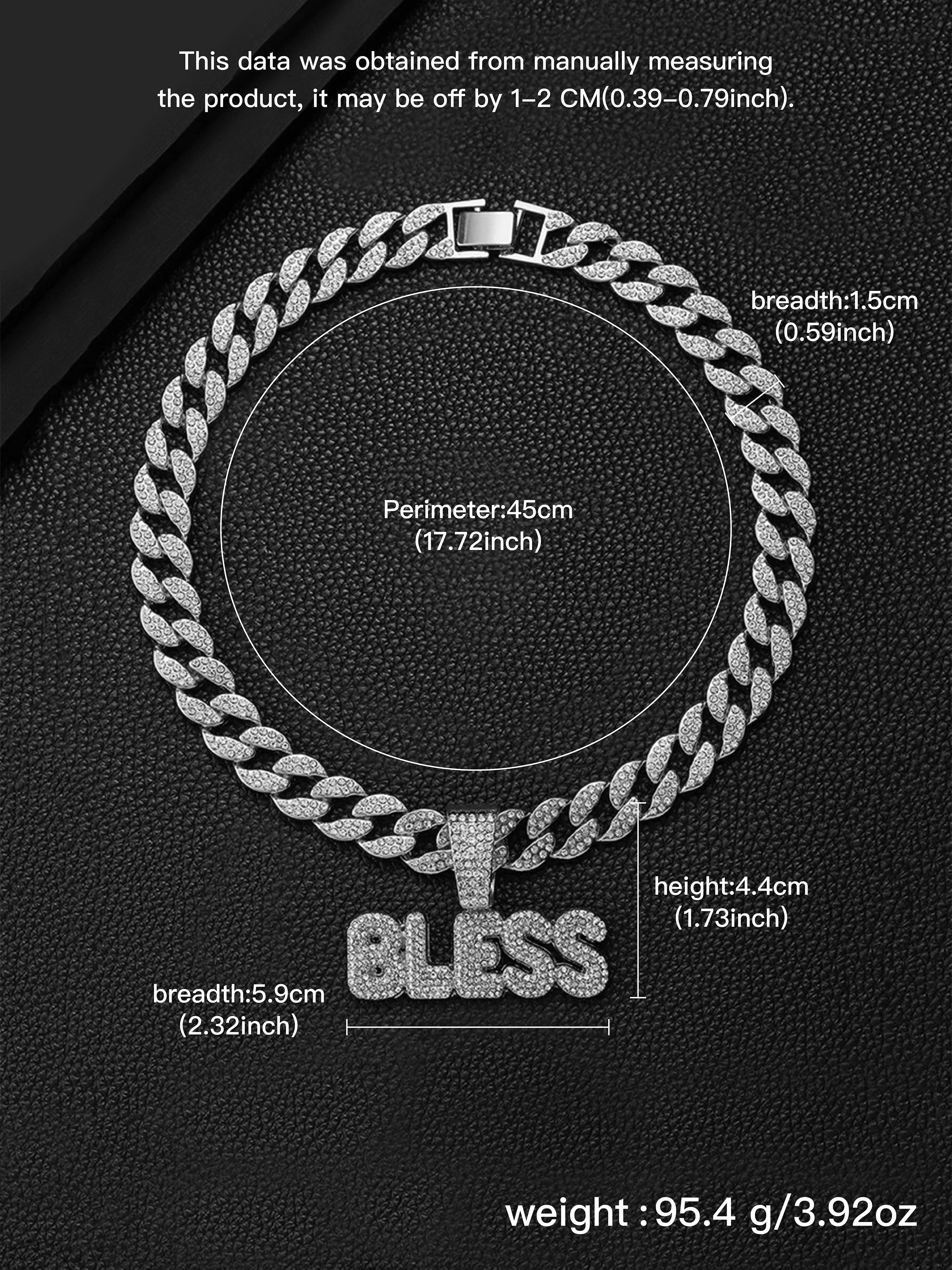 Elegant Zirconia Letter Bless Pendant Necklace, Cuban Link Chain, Unisex Hip-Hop Jewelry, High-End Shiny Accessory, Perfect Gift for Daily & Special Occasions