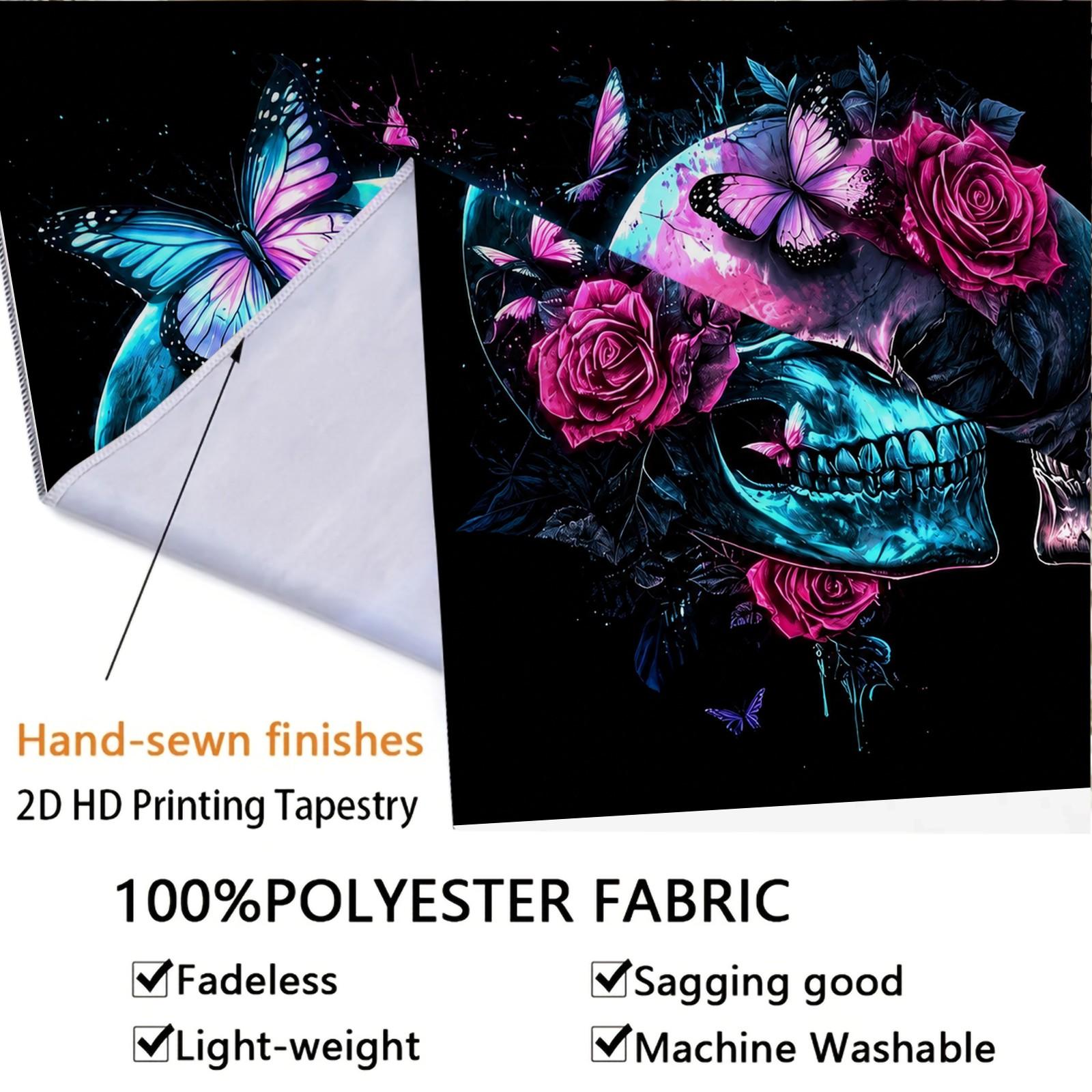 Neon Skull & Rose Print Tapestry, Gothic Aesthetic Style, Vivid & Fade-Resistant, Personalized Home Decor, Ideal for Bedroom, Living Room & Dorm, Perfect Keepsake Gift