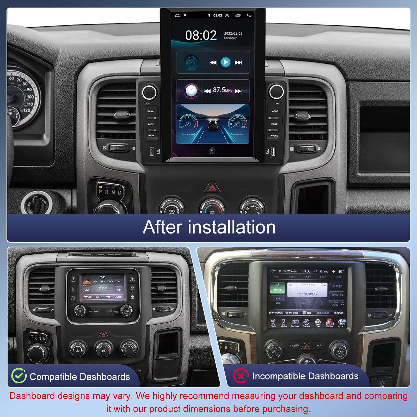 9.7"  Car Touch Radio for Dodge RAM 2013–2018 – with Wireless CarPlay screen /Android Auto + 12LED Backup Camera，with GPS, Bluetooth, DSP, FM Stereo