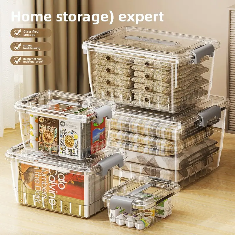 Transparent PP Plastic Rectangular Home Organiser - Thick, Large-Capacity Dustproof Storage Box with Lid for Living Room Miscellaneous Items, Simple Design