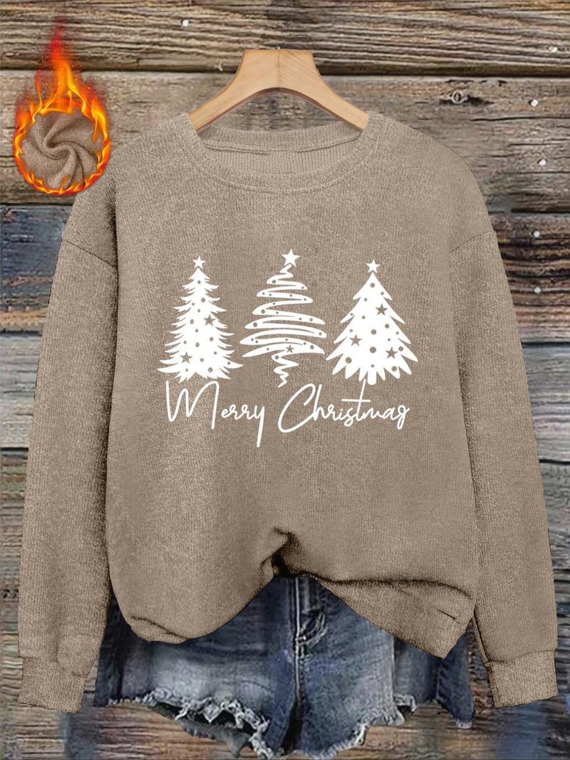 [Autumn and Winter] Merry Christmas Women's Casual Fashion Round Neck Faux Sweater Top, Women's Christmas Round Neck Faux Sweater Top - Christmas Tree Print Comfortable Round Neck Faux Sweater Top, Lady