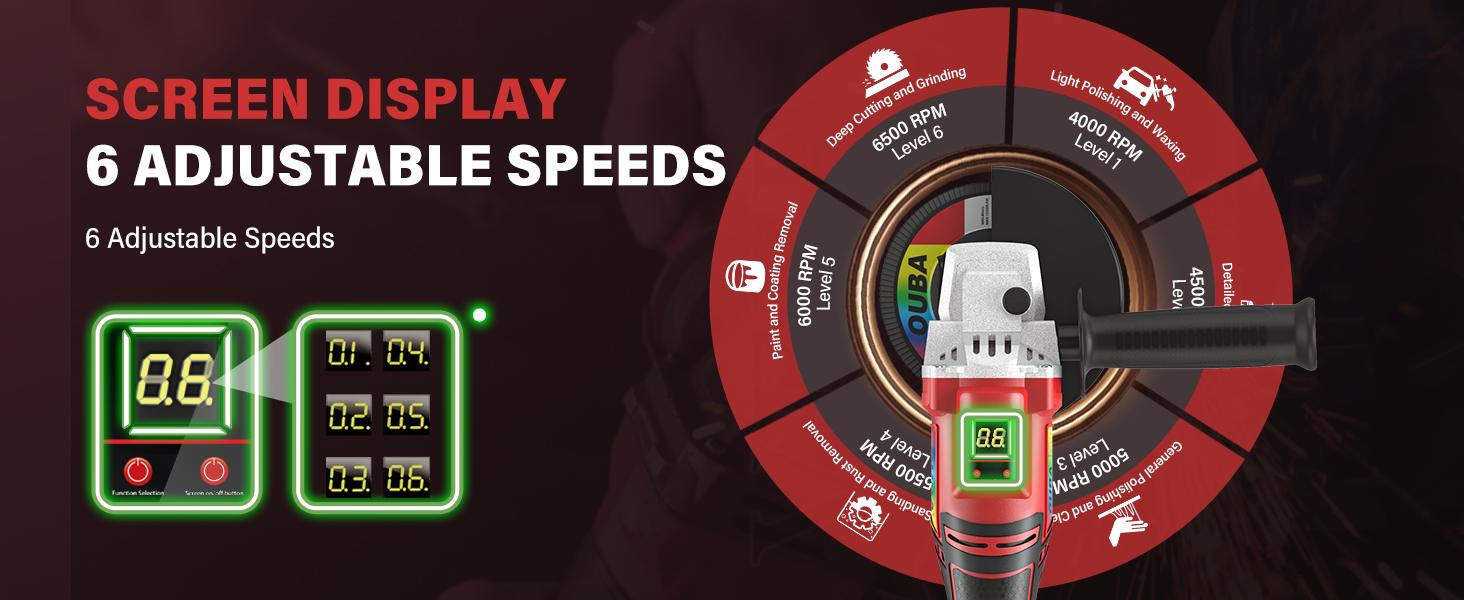 FathersDayGift OUBA 20V Cordless Angle Grinder – Compatible with Dewalt Battery, 4.0Ah, 6-Speed, LED Display, 4-1/2" Wheel, Grinder Stand, Red FathersDayGift OUBA 20V Cordless Angle Grinder – Compatible with Dewalt Battery, 4.0Ah, 6-Speed, LED Display, 4-1/2" Wheel, Grinder Stand, Red