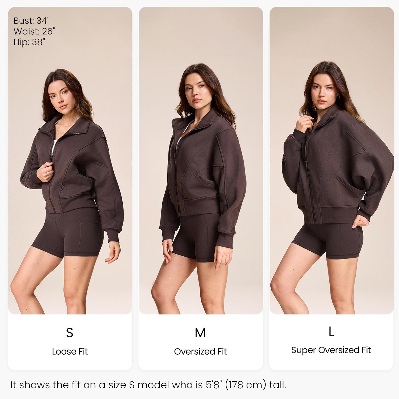 GLOWMODE Everyday Fleece WarmthSoft Warm Lightweight Front Back Seam Detailing Pockets Batwing Sleeve High Neckline Full-Zip Jacket