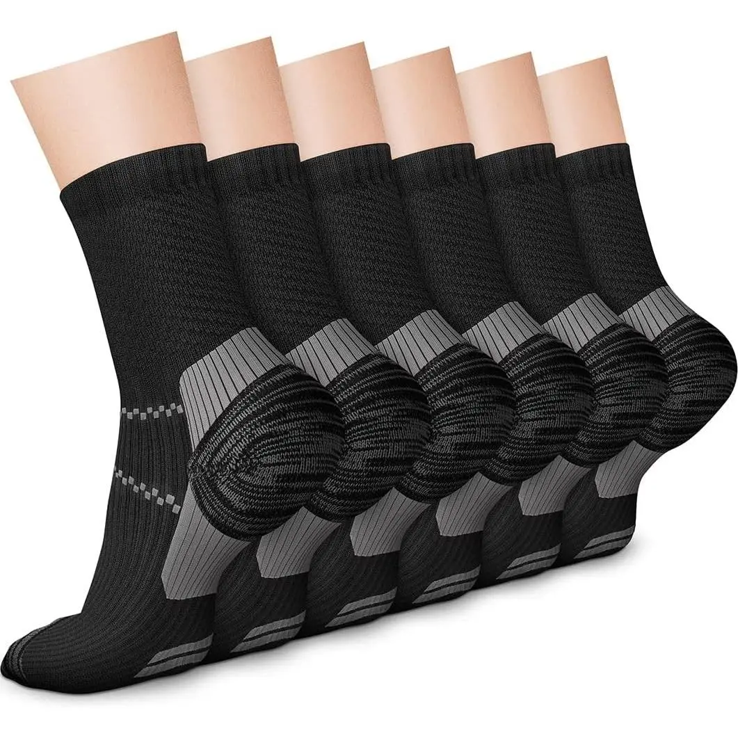 6 Pairs Crew Compression Socks for Women & Men - 15-20 mmHg Circulation Support, All-Day Comfort for Running, Nursing & Everyday WearGift