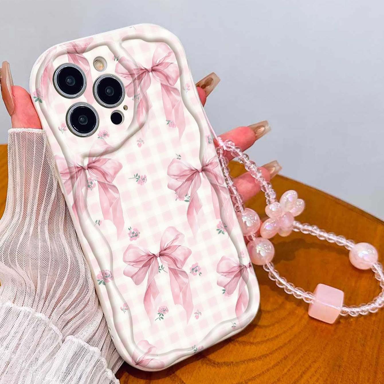 Butterfly Flower Strap Pattern Tpu Wave Edge Anti-Drop Phone Case for Apple iPhone 17 Pro Max/16/16 Pro Max/11/13/14/15, Girl's Gift