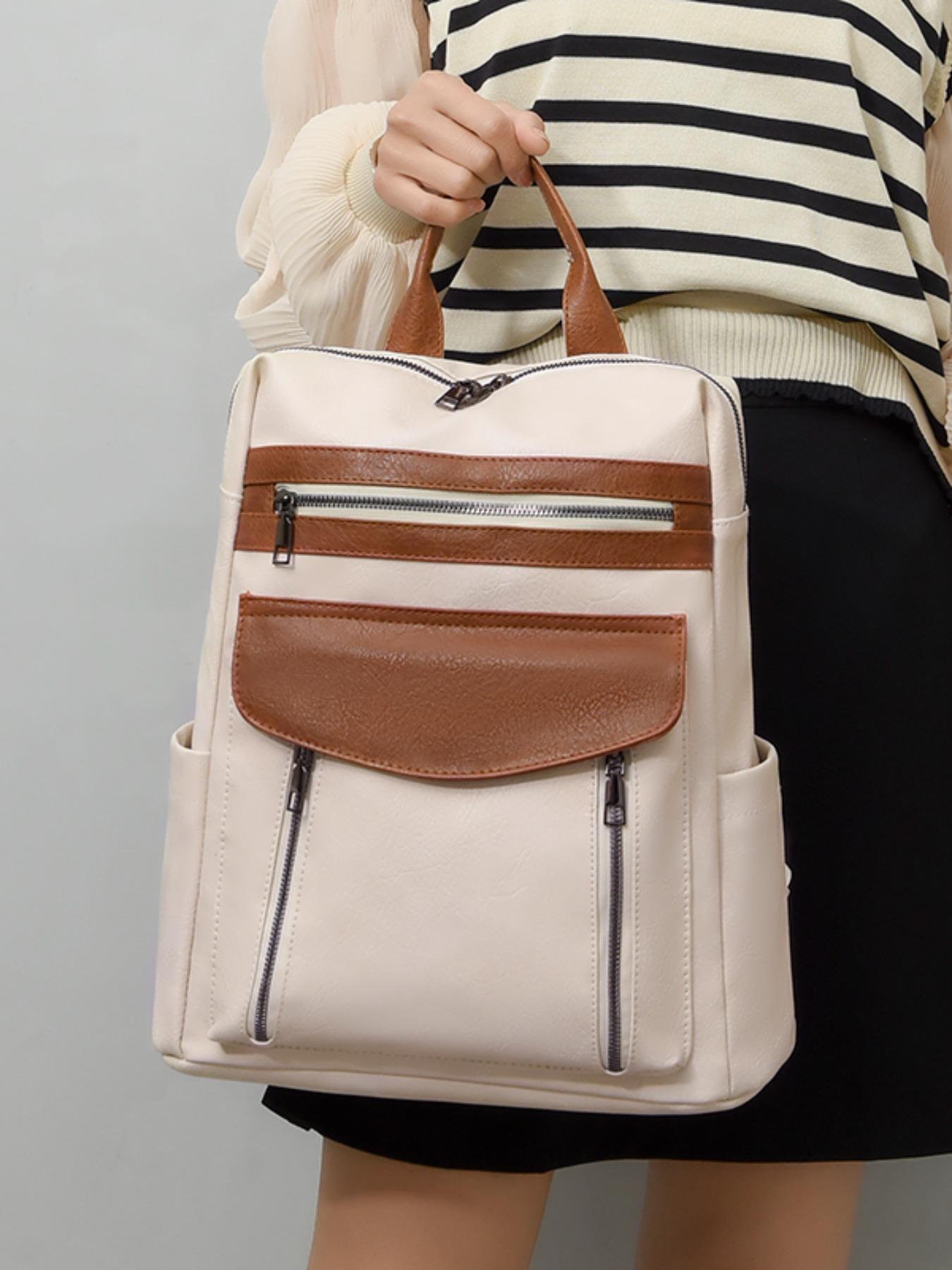 1 Piece Solid Color Backpack with Adjustable Strap, Fashionable Large Capacity School Bag for Women & Girls, Vintage Backpack Bag for Commuters and Students