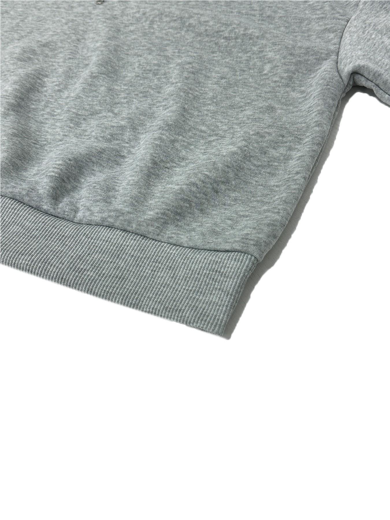 Women's light gray sweatshirt for autumn and winter, Y2K style, graphic floral print, zip-up collar, drop shoulder pullover sweatshirt, suitable for everyday street style.