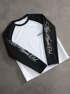 Unisex Black & White Raglan Sleeve Los Angeles Club Script Print Long Sleeve T-Shirt | Y2K Grunge American Retro Streetwear Top
