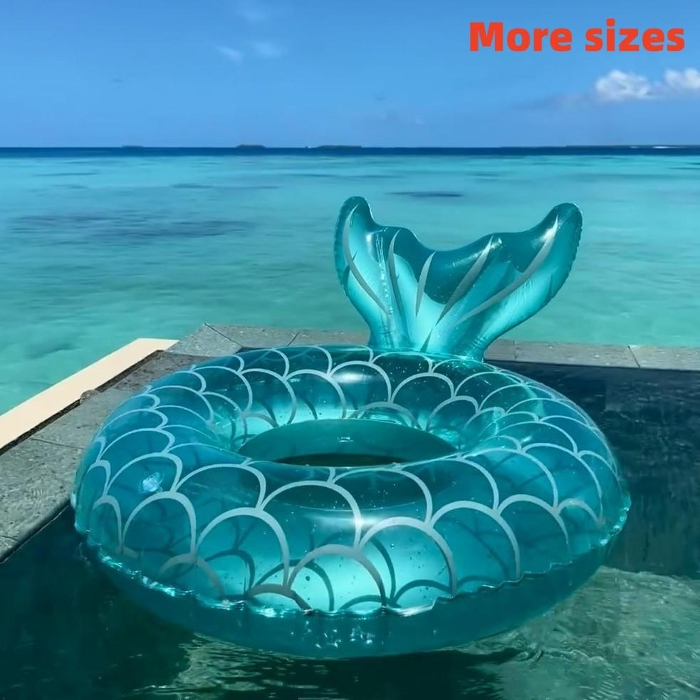 Multi-Sized Inflatable Swimming Pool Float Tube, Heavy-Duty UV Resistant Mermaid Tail Ring Inflatable Circle for Children and Adults, Colorful Pool Party Accessory Water Activities