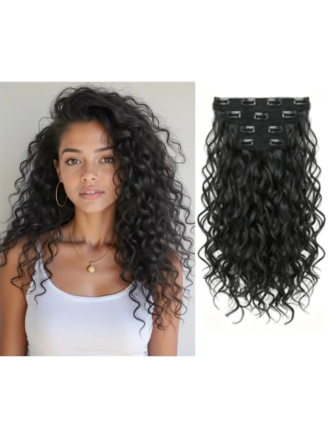Curly Clip In Hair Extensions,4PCS 16 inch Thick Curly Hair Extensions Lace Weft Clip Ins Invisible Natural Synthetic Hairpieces for Women