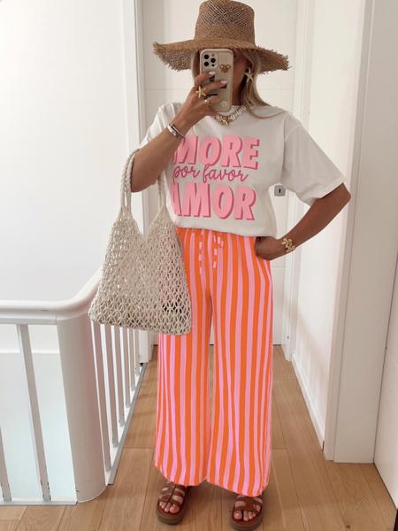 Women's Long Pants Casual Trousers Drawstring Elastic Waist Straight Leg Loose Casual Comfortable Printed Striped Casual Comfy Loose for Spring & Fall, Womenswear