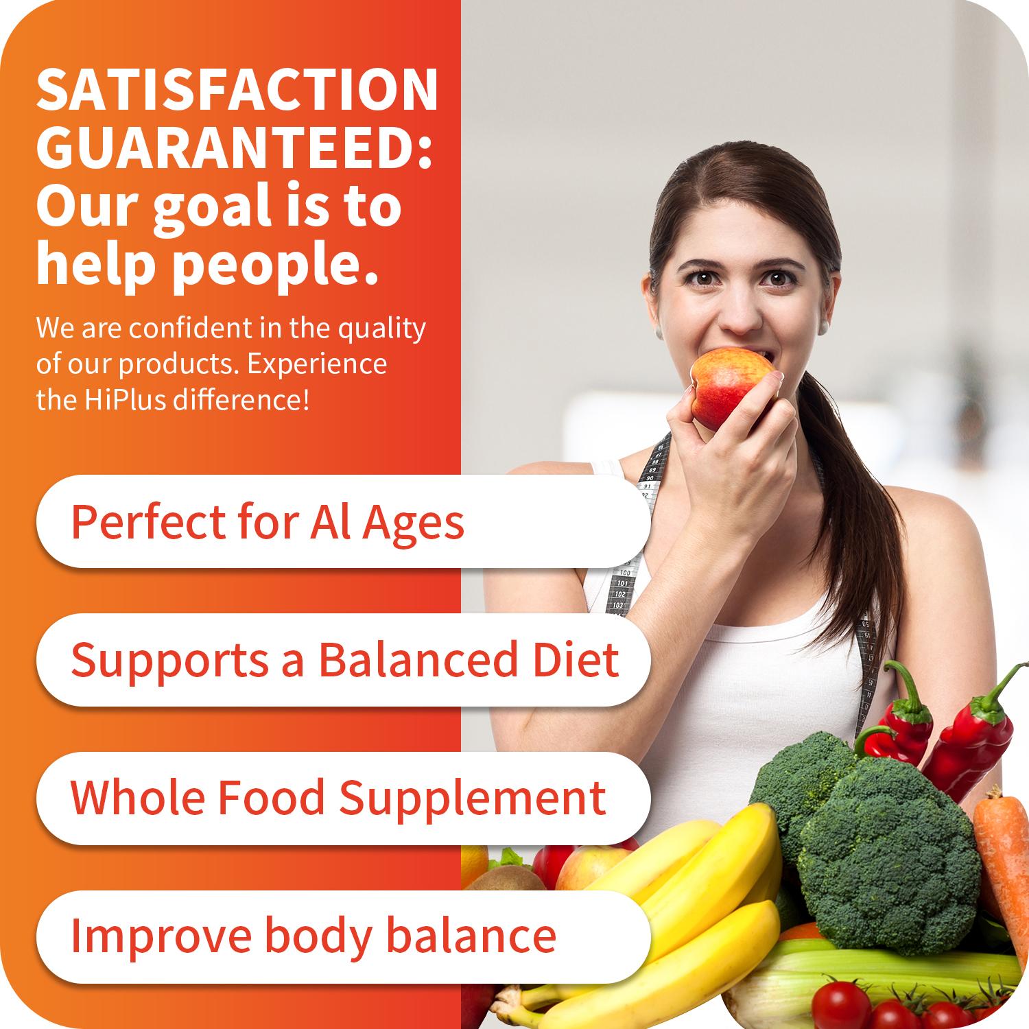 HiPlus 100%Whole Fruit and Vegetable Ingredients Organic  Supplements - for Women, Men, and Kids -Non-GMO, Gluten-Free  90 Fruit Capsules, 90 Veggie Capsules - 1 Set