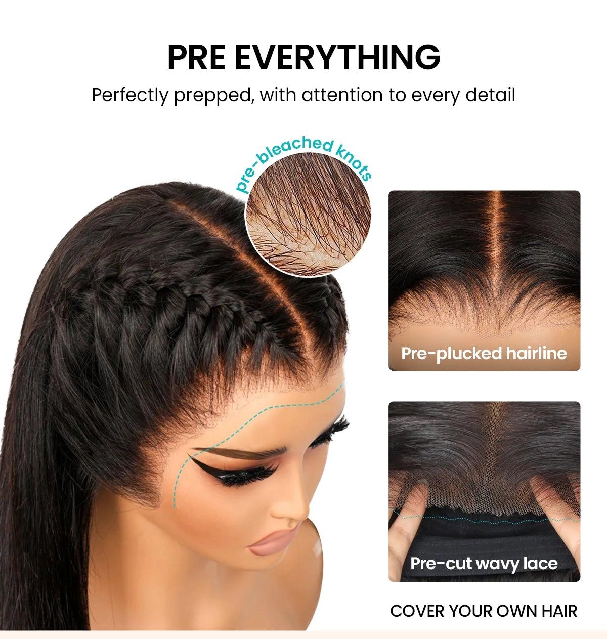 Ashimary Ready to Go 6x4.5 /13x4 Glueless Transparent Lace Natural Black Yaki Straight 100% Human Hair Wig