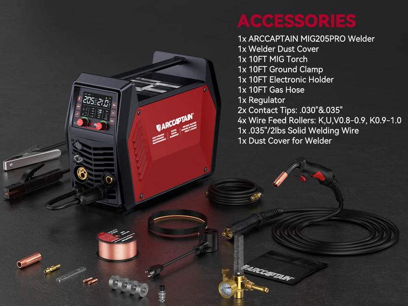 ARCCAPTAIN iControl MIG205 Pro MIG Welder 205A 110V 220V Gas MIG/Gasless Flux MIG/MMA Stick/Lift TIG/Spot Welding/Spool Gun Aluminum 6 in 1 Professional Welder Machine, APP Control Multi-process Welding Machine Tool Electric