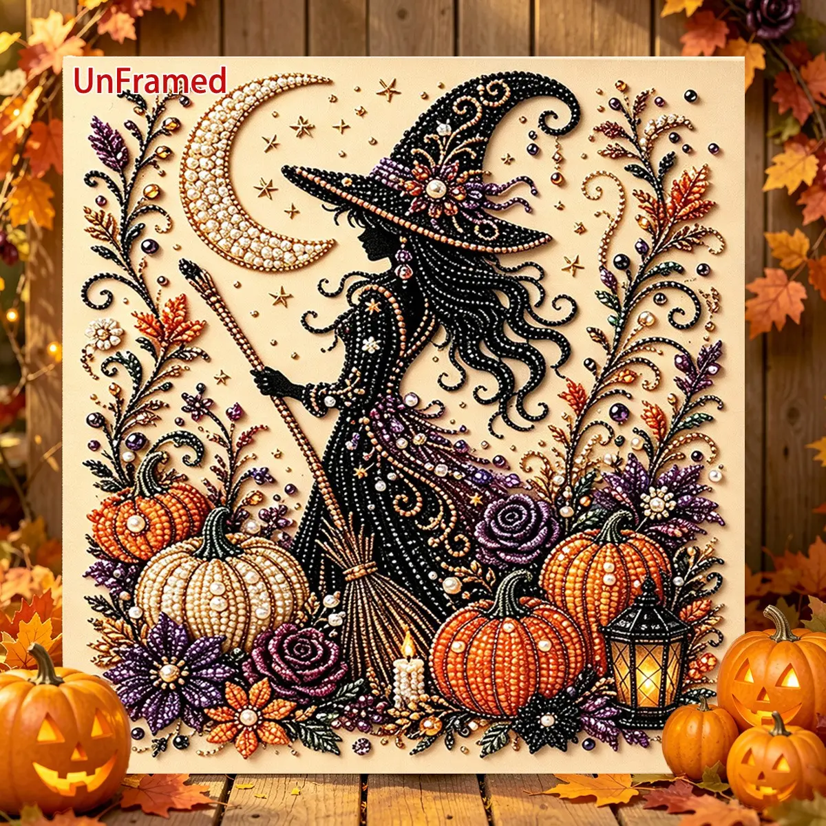 Halloween Witch Pearl Art DIY Kit, Spooky Cute 3D Diamond Painting for Adults, Fall Home Wall Decor, Beginner Seasonal Party Craft Gift