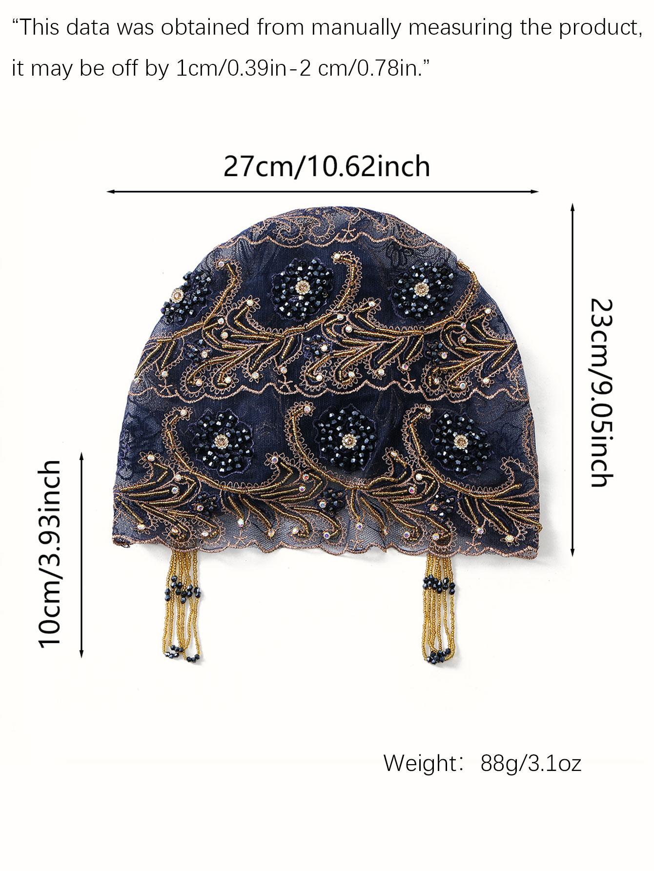 Women's Geometric Print Lace Beaded Headscarf Hat, Bohemian Satin Lined Hair Accessory, Adjustable Ankara Chemotherapy Cap Premium Jersey Hijab, Turban Hijab