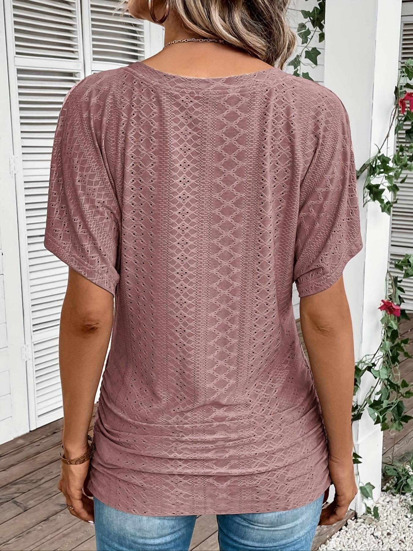 Women's Plain V Neck Tee, Casual Short Sleeve T-Shirt for Daily Wear, Ladies Clothes for Summer