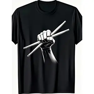 Men's Black Retro Music T-Shirt - "I'm a Drummer" Drum & Drumsticks Graphic, Loose Fit Short Sleeve, Vintage Drummer Apparel, All-Season Comfort, Machine Washable Tee for Drummers & Music Fans