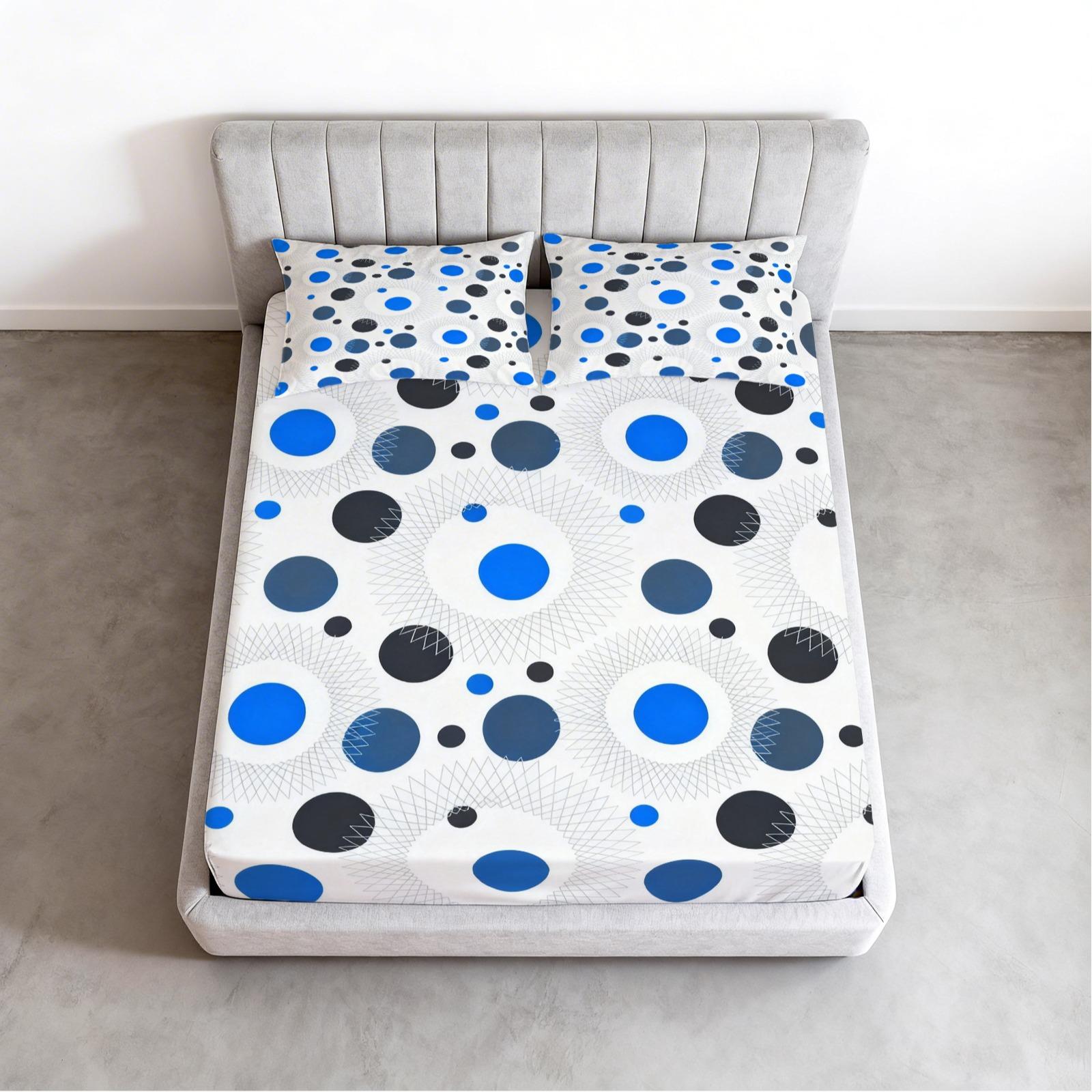 Polka Dot Fitted Sheet Set, 3 Pieces (1 Fitted Sheet + 2 Pillowcases, No Pillow Insert Included), Classic Minimalist Style, Breathable and Comfortable Fabric, Suitable for Teens and Adults Bedroom Decor, Perfect for Family Use