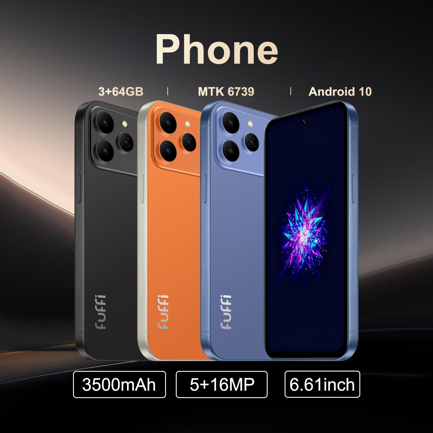 FUFFi-M17 Pro Fashion Smartphone, 6.61-Inch Large Screen, 4G Network, 5MP + 16MP High-Definition Camera, Quad Core Android 10.0, 3GB RAM+64GB ROM, 3500mAh Battery, Dual SIM Dual Standby, Cellphone with Metal Frame