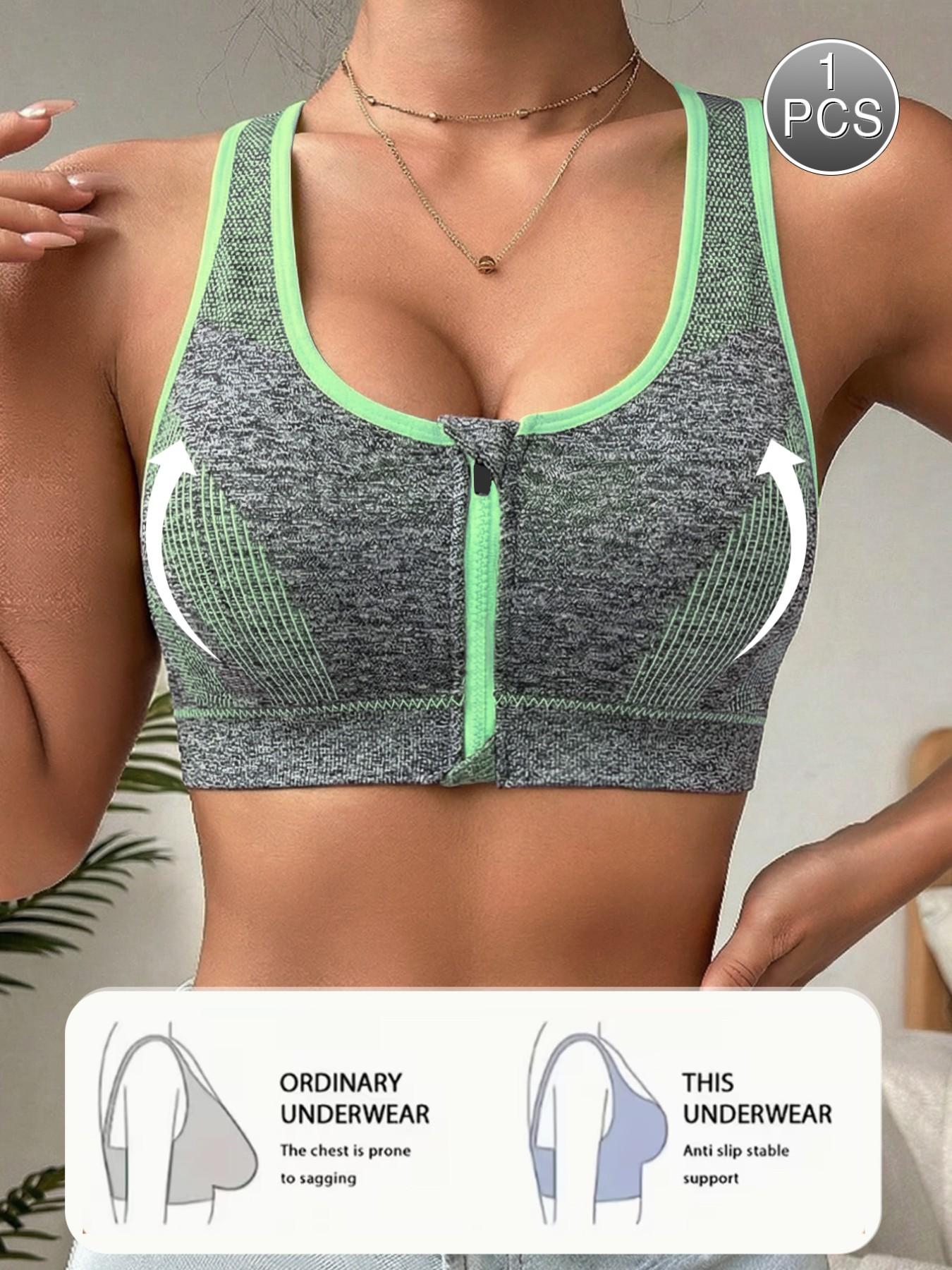 Women's Plus Size Front Zip Sports Bra, High Impact Push Up Wireless Bra, Breathable Mesh Racerback Workout Yoga Bra for Gym Fitness Running Women Workout Clothes
