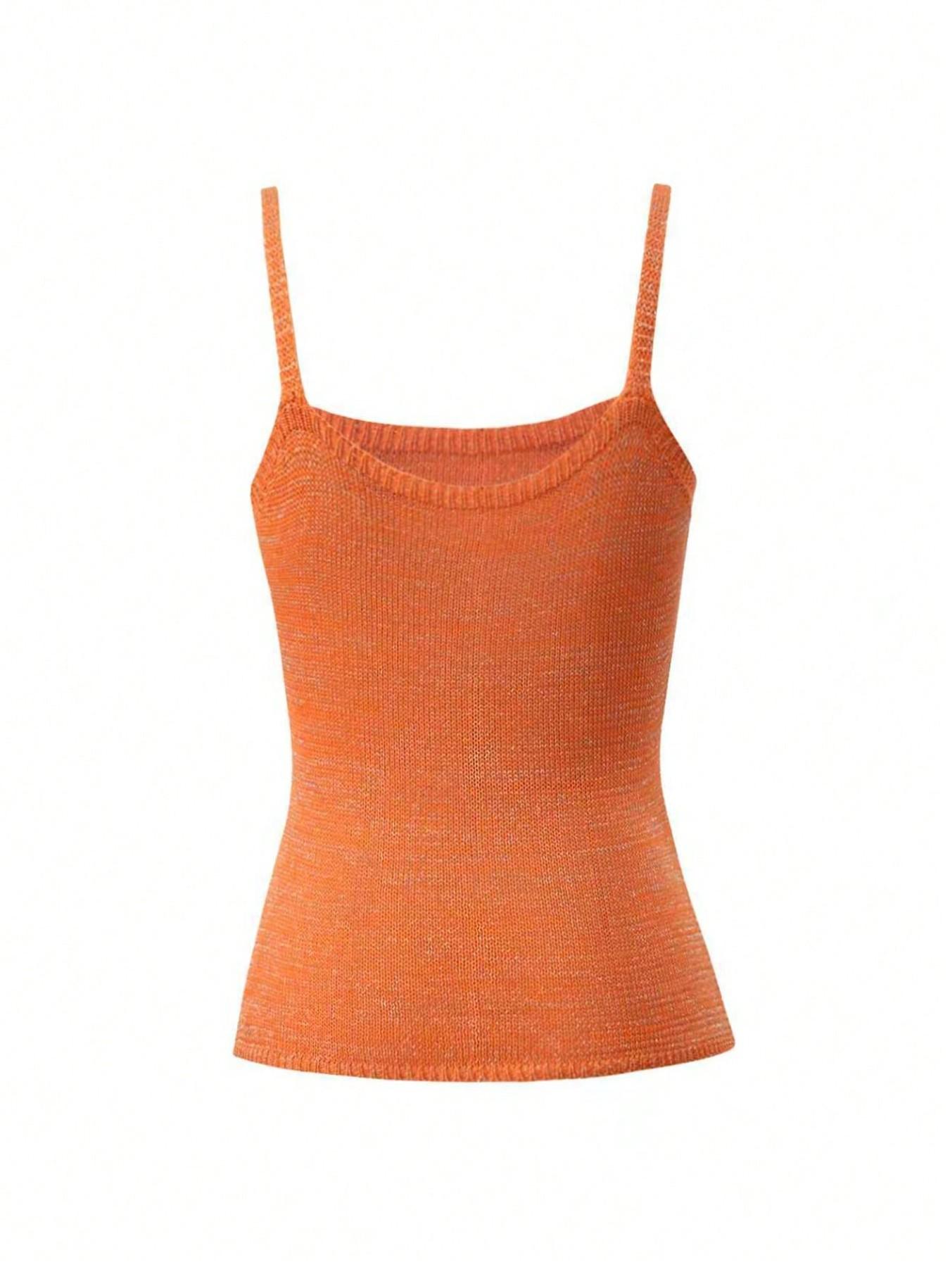 Y2K Glitter Knit Cami Top, Camisole Fit for Trendy Girls Boasting sunset orange tones with shimmering golden luster, it sparkles brilliantly under sunlight to grab all eyes instantly. The slim curved hem hugs your waistline well to conceal body flaws
