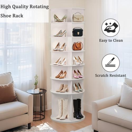 [Bellemave]6-7 Tier Rotating Shoe Rack Tower, 3 choices-Spinning Shoe Display, 360 Shoe Rack Storage Round Carousel, Vertical Handbag Rotate Shoes Closet Organization, Christmas Gift (WHITE)