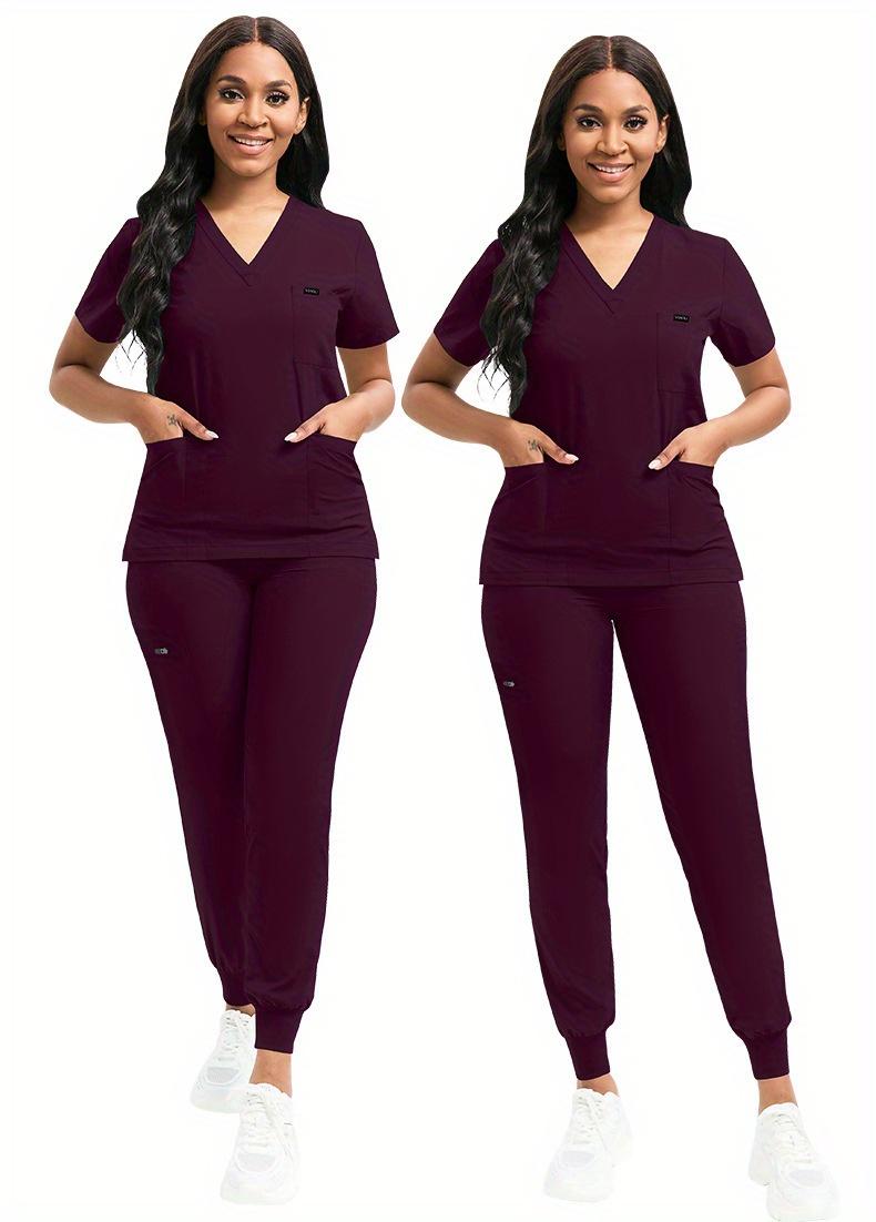 Comfortable Leisure Care Center Daily Practical Work Clothes Set Solid Color Breathable Nursing Scrubs Women Uniforms Elasticity Pet Clinic Nurse Workwear Doctor Thin Uniform