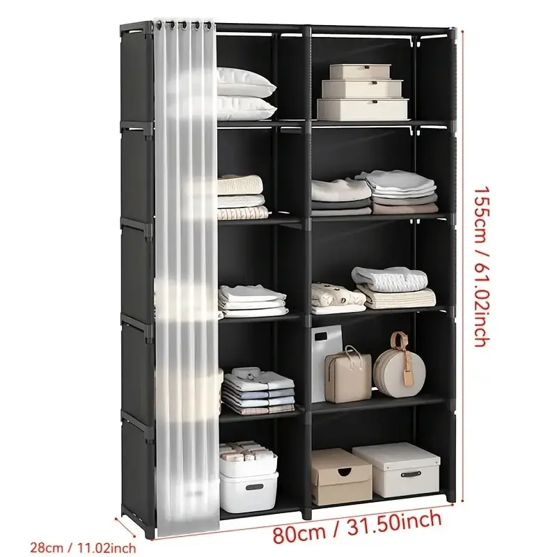 Home Dust-Proof Simple Fabric Wardrobe, Classic and Design, Integrated Dust Curtain, Moisture and Dust Protection, Space-Saving Storage Cabinet, Clothes Storage