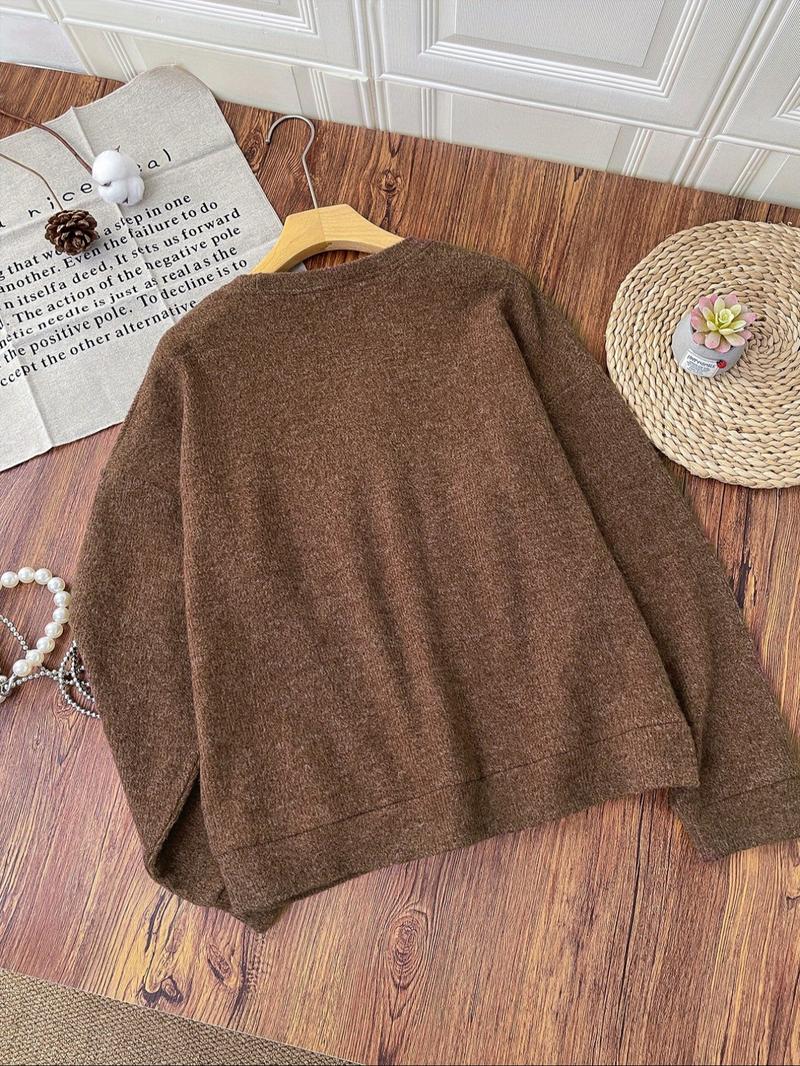 Women's Casual Fashion Round Neck Sweater Top, Animal Print Fitted Pullover for Fall & Winter, Christmas Party, Comfortable Gift