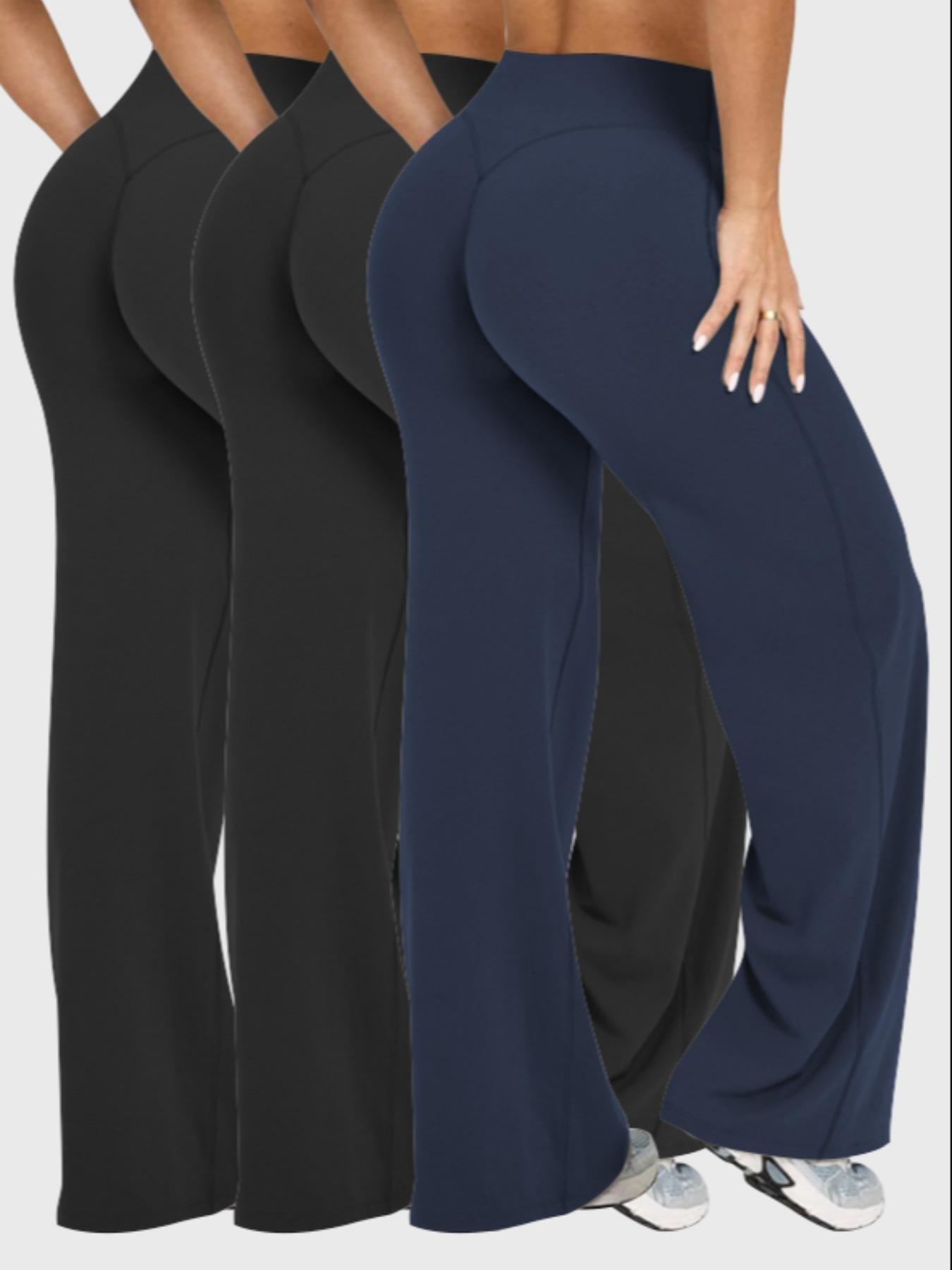 3 pcs Women's High-Waisted Straight-Leg Pants Set, Loose Fit Yoga Sportswear, Casual Outdoor Fitness Wear, All-Season Street Style