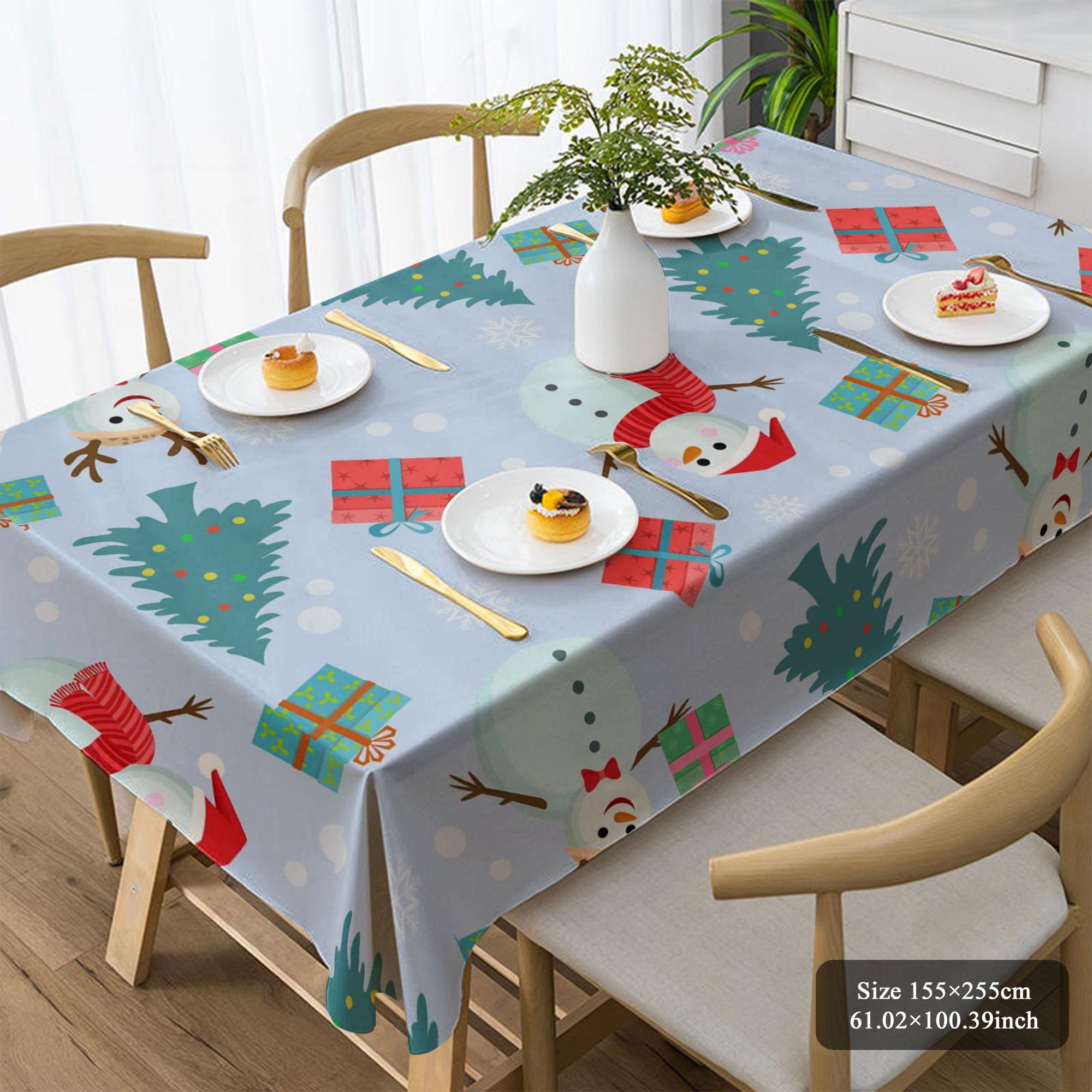 Cute Snowman Christmas Tablecloth, Rectangular Polyester Table Cover for Winter Holiday, Fun Washable Decorative Tablecloth for Kids Party, Family Dinner