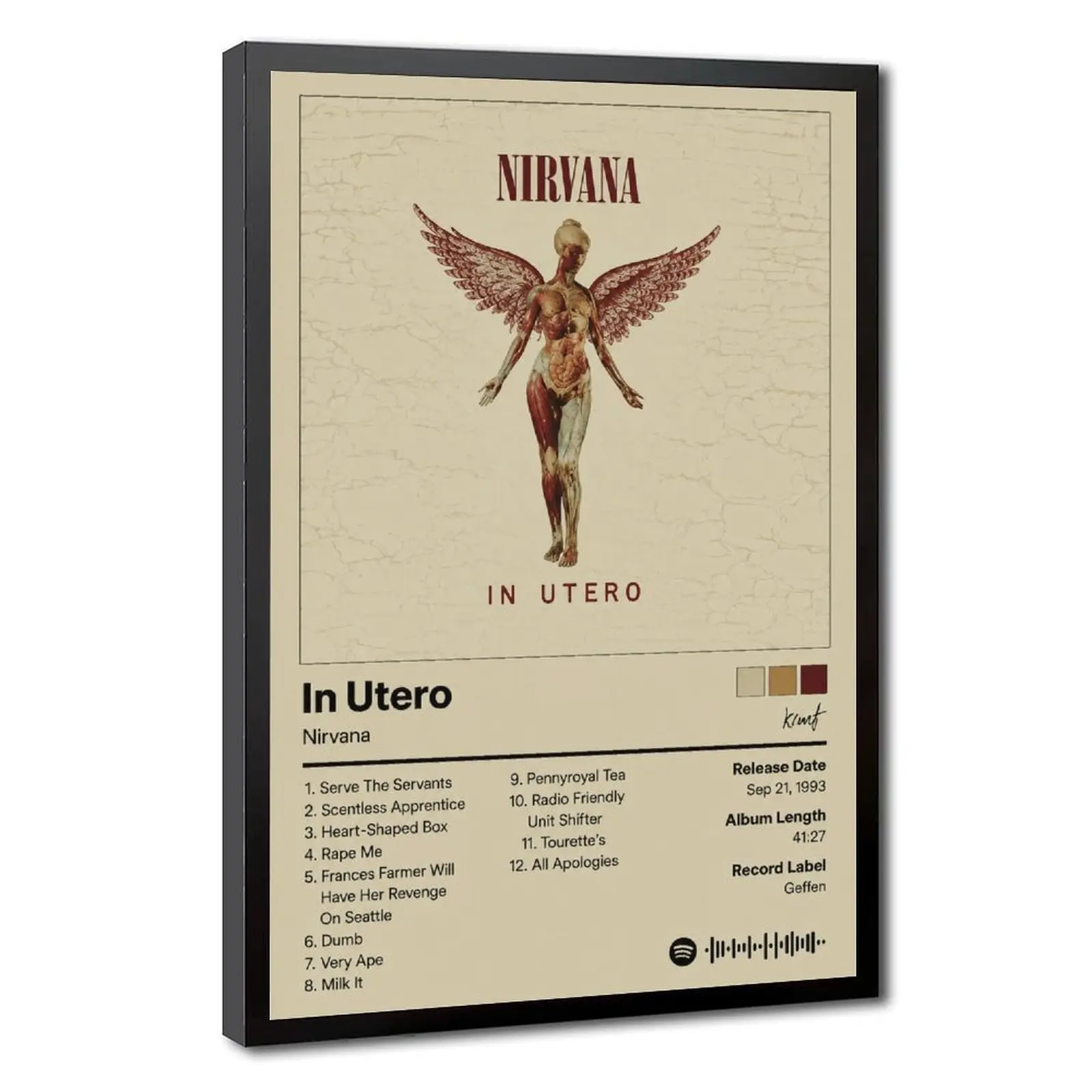 Nirvana In Utero Album Poster, Vintage Grunge Rock Band Wall Art Print, Alternative Music Canvas Artwork, 90s Retro Album Cover Decor, Bedroom Music Room Wall Decoration