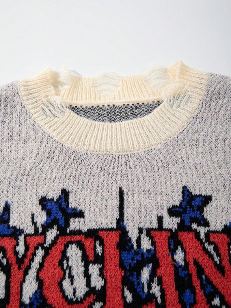 Men's New Casual Loose Fit Knit Sweater, Vintage Commuter Design, High Street Style, Long Sleeve Round Neck Pullover, Knit Tops