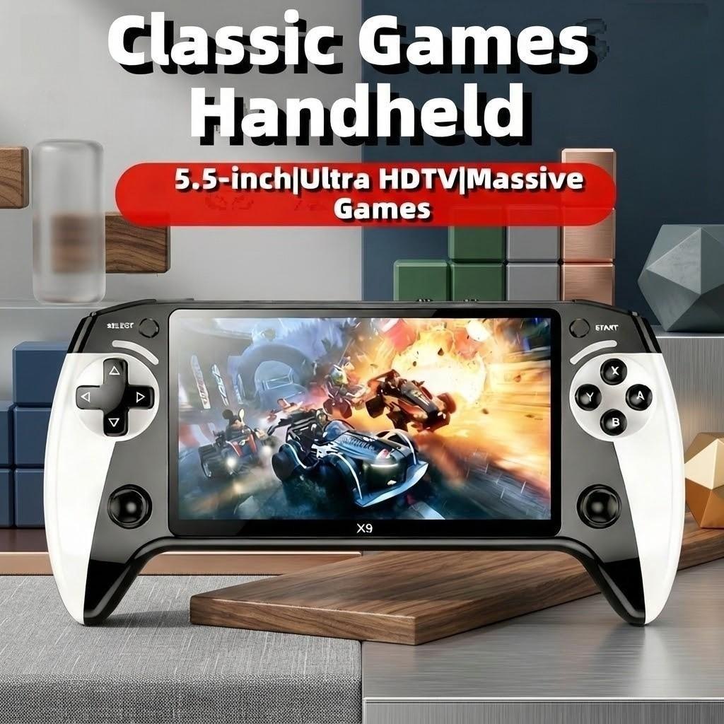 2026 New X9 Handheld Game Console, 5.5 Inch HD Screen, Portable Retro Arcade Machine, Home and Travel Use, Supports 11 Emulators
