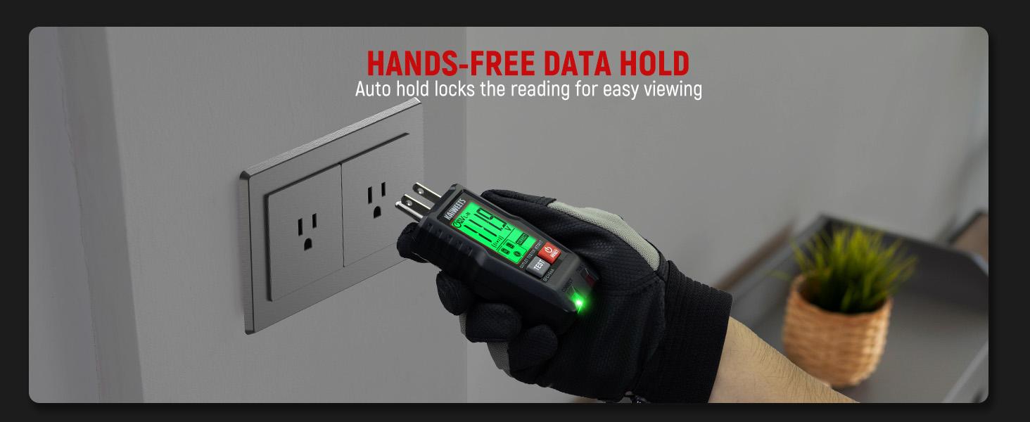 GFCI Outlet Tester with LCD Display, 3-Prong Receptacle Wiring Detector, Voltage Checker, Auto Hold, Diagnostic Tool for 120V AC Home Outlets