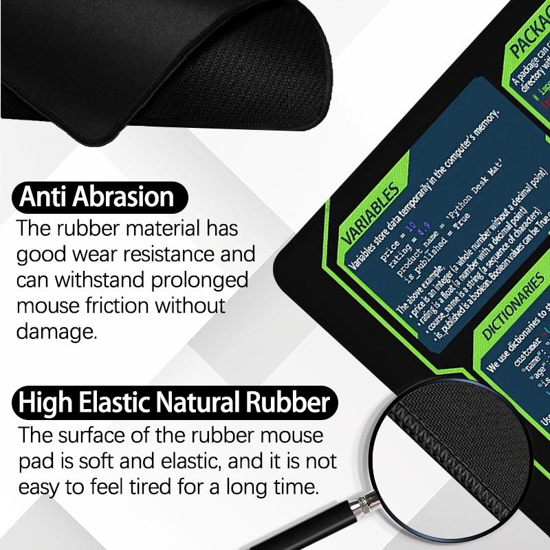 Python Cheat Sheet Desk Mat Gaming Mouse Pad XXL Extended Mouse Pad for Laptop Large Mouse Pad for Desk with Non-Slip Rubber Base Stitched Edges Surface for PC Gamers Office Workers & Home Use