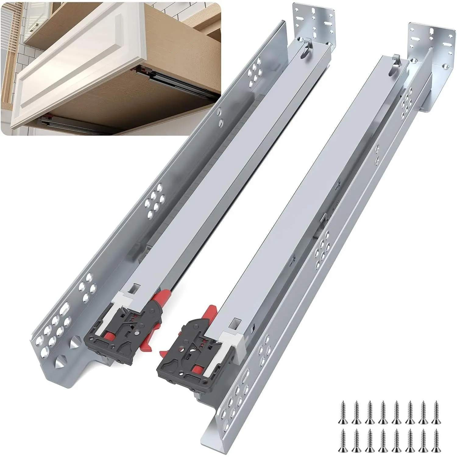 Undermount Drawer Slides 15 Inch 1 Pair, Soft Close Full Extension Drawer Slides Bottom Mount with Rear Mounting Bracket and Locking Devices, Hidden Under Mount Tracks 100lb Load Capacity