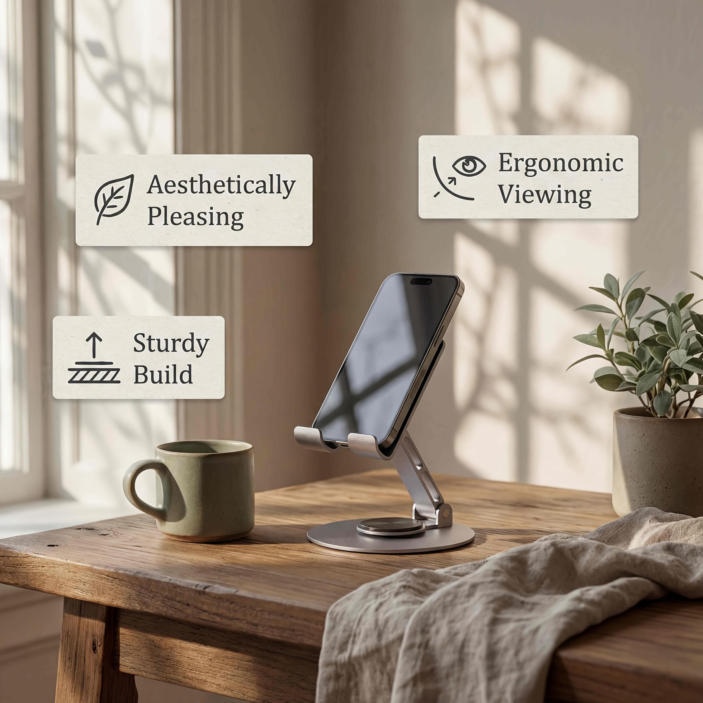 Metal Phone Stand, 360° Rotating Foldable Adjustable Desktop Holder, Non-Car Mount for Live Streaming & Tiktok, Single Pack