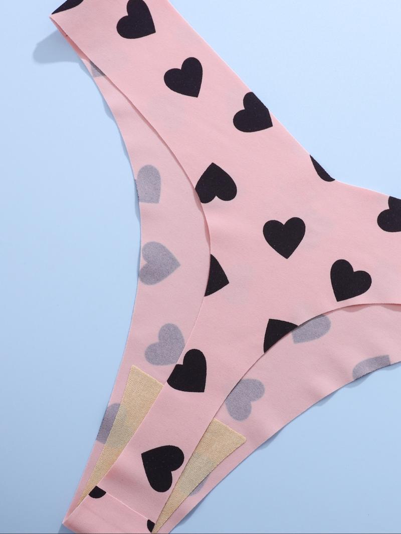 Sweet & Edgy Girls' Exclusive! 8-Piece Macaron Adhesive Thong Set: Pink-Base with Black Hearts + Pink/Black Leopard Prints + Low-Saturation Solids, Daily-Appropriate with Subtle Sexiness