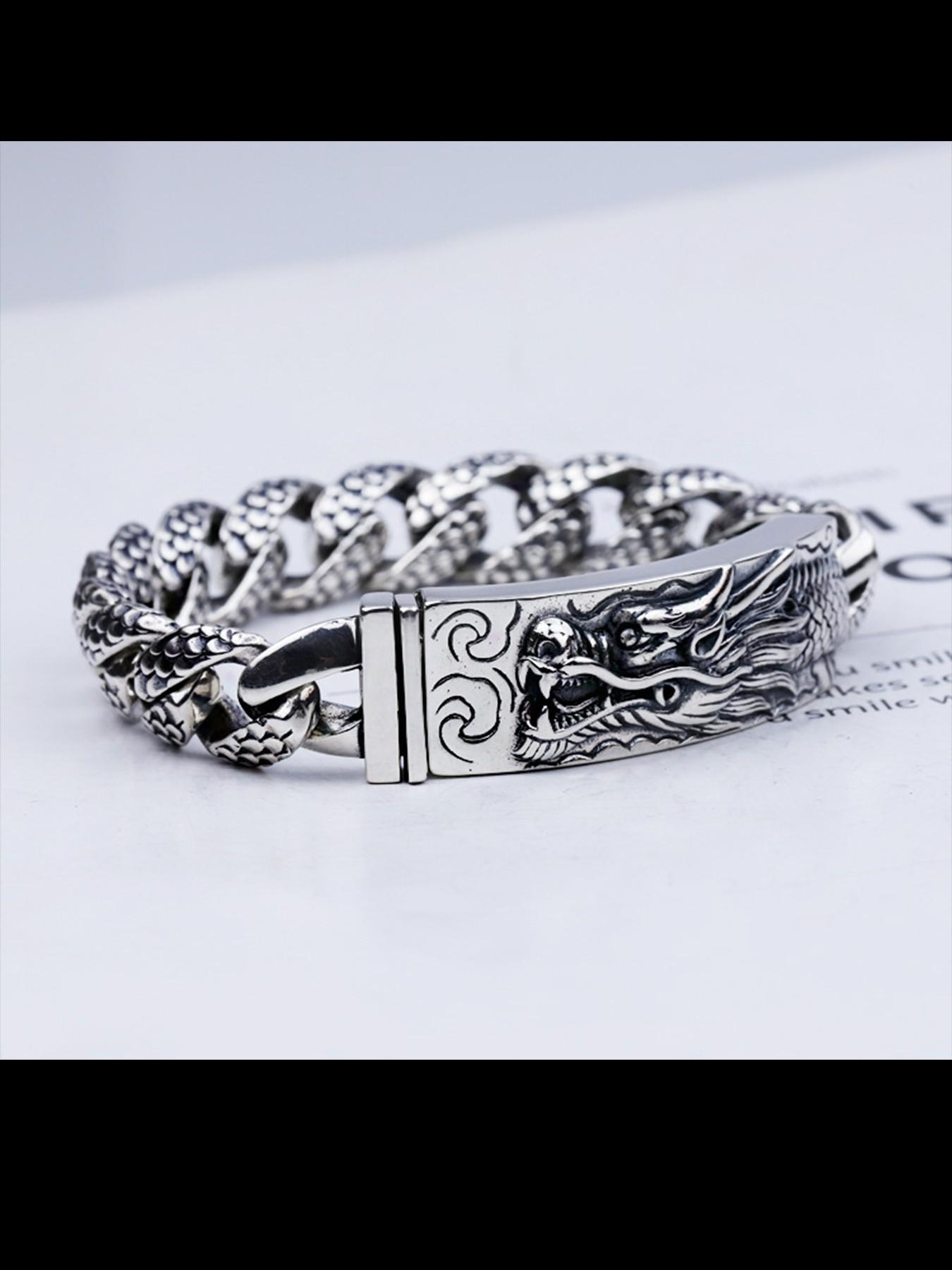 New Men's Bracelet, Couple Traditional Dragon Pattern Insert Lock Bracelet, Vintage Antique Style Men's Bracelet, Fashion Accessory